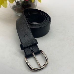 Tony Lama Black Leather Belt with silver buckle Sz 44